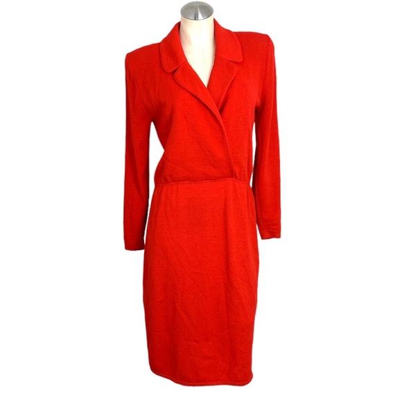 Vintage 70s St. John Knits Label Red Long Sleeve Dress Size 10